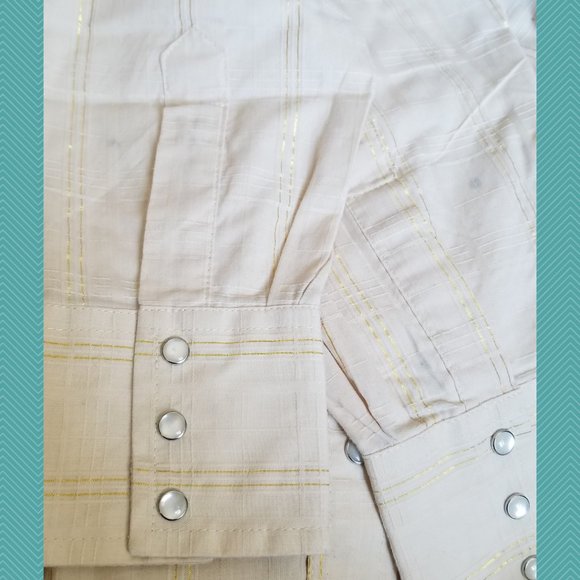 Wrangler Yellow Metallic Gold Striped Pearl Snap Western Shirt - Picture 4 of 5